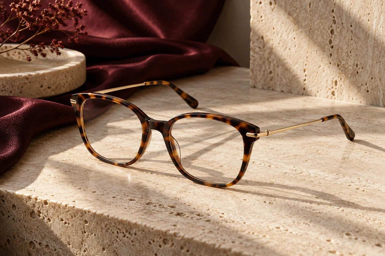 Detail of sculpted acetate eyewear