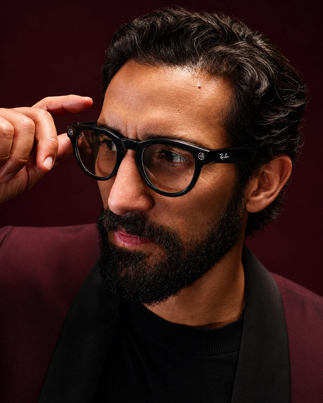 Ray-Ban Meta campaign model wearing smart glasses