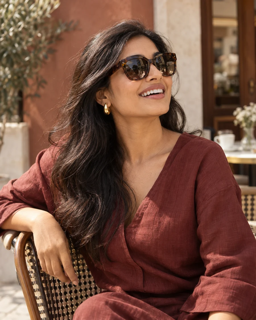 Lifestyle model enjoying the sunshine in sunglasses